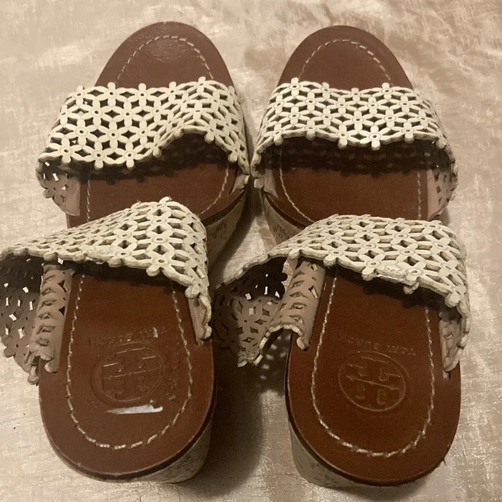Tory Burch Floral Perforated Leather Wedge Sandal